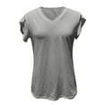 thumbnail image 6 of Dyfzdhu Short Sleeve Shirts for Women Solid Color V Neck T Shirt Loose Casual Summer Tops Grey, 6 of 8