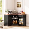 thumbnail image 4 of Homieasy L-Shaped Corner Cabinet, Kitchen Pantry Storage Cabinet with Built-In Outlets & 360° Lazy Susan, Farmhouse Coffee Bar Cabinet,Corner Pantry for Kitchen Dining Living Room,Black, 4 of 7