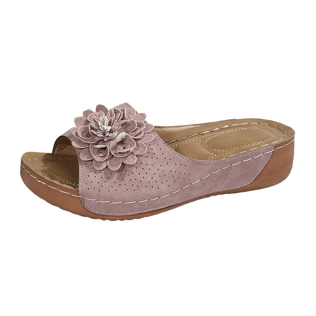 DXOUPM Ladies Sandal for Beach Flower Decoration Casual Open Toe Womens Sandals Daily Wear