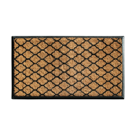 A1 Home Collections Orgee Black/Beige, Rubber Coir Outdoor Doormat, 30' x 48', Non-Slip Backing
