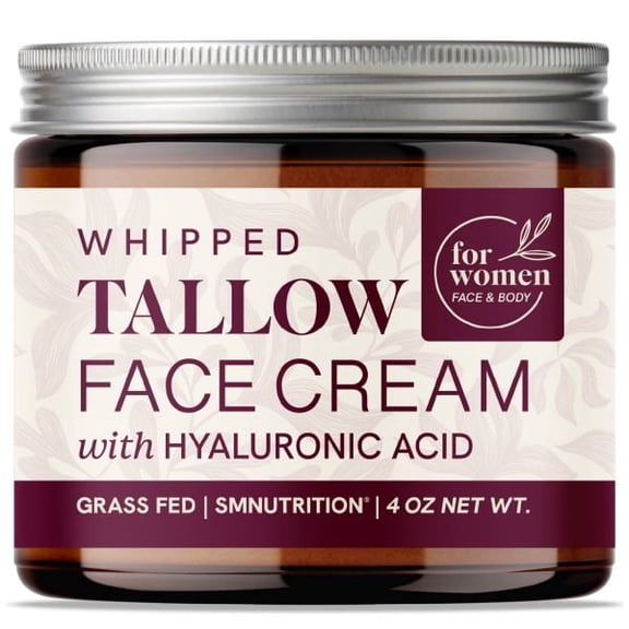 SMNutrition Beef Tallow Face Moisturizer for Women | With Hyaluronic Acid | Hydrating Whipped Beef Tallow for Skin Care for Women | With Jojoba & Sweet Almond Oil | 4 oz