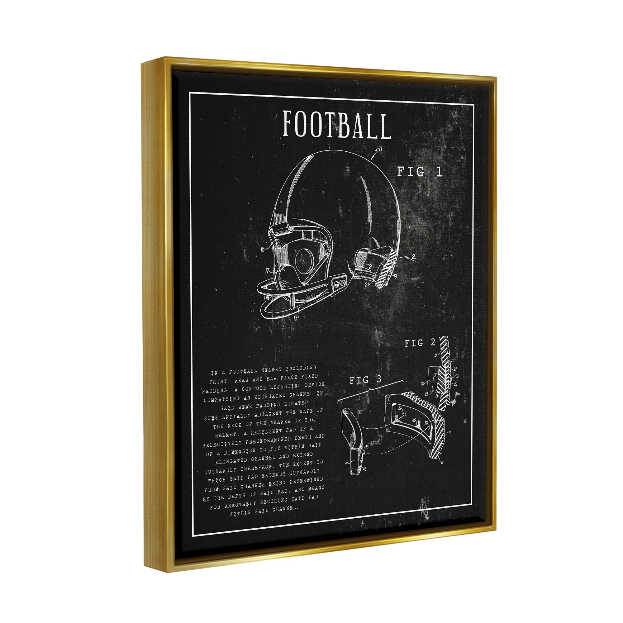 Stupell Industries Football Helmet Sports Chart Retro Figure Metallic Gold Framed Floating Canvas Wall Art, 16x20, by Daphne Polselli
