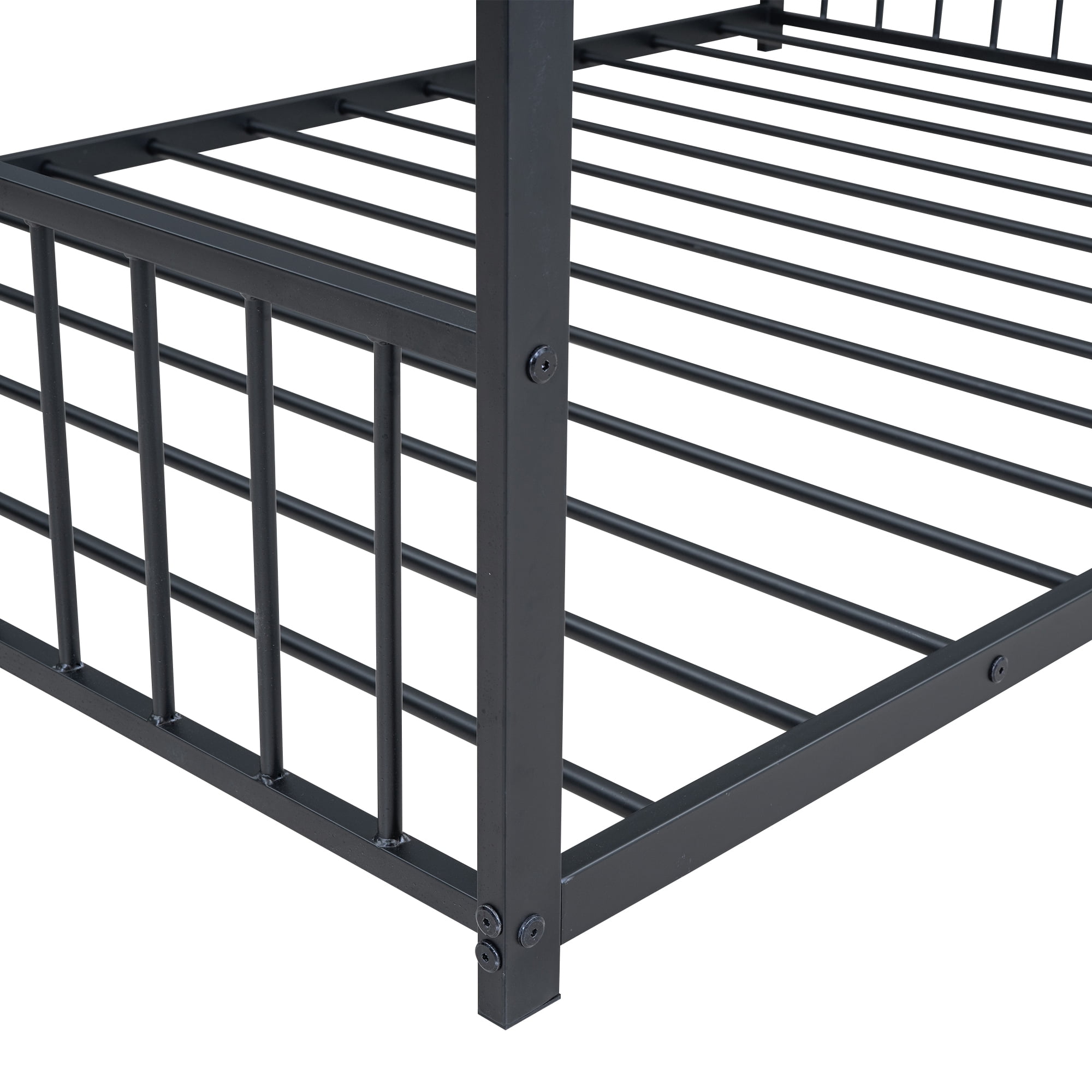 Aukfa Full Size Metal House Bed, Montessori Floor Bed for Kids Toddler, Black