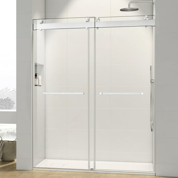 72*76" Double Sliding Frameless Shower Door Brushed Nickel Without Buffer