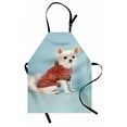 thumbnail image 1 of Chihuahua Apron, Studio Portrait of Puppy with Clothes, Unisex Kitchen Bib with Adjustable Neck for Cooking Gardening, Adult Size, Pale Blue Dark Salmon, by Ambesonne, 1 of 4