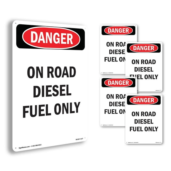 Portrait On Road Diesel Fuel Only OSHA Danger Aluminum Sign 24 Inch x 18 Inch - 5 Pack