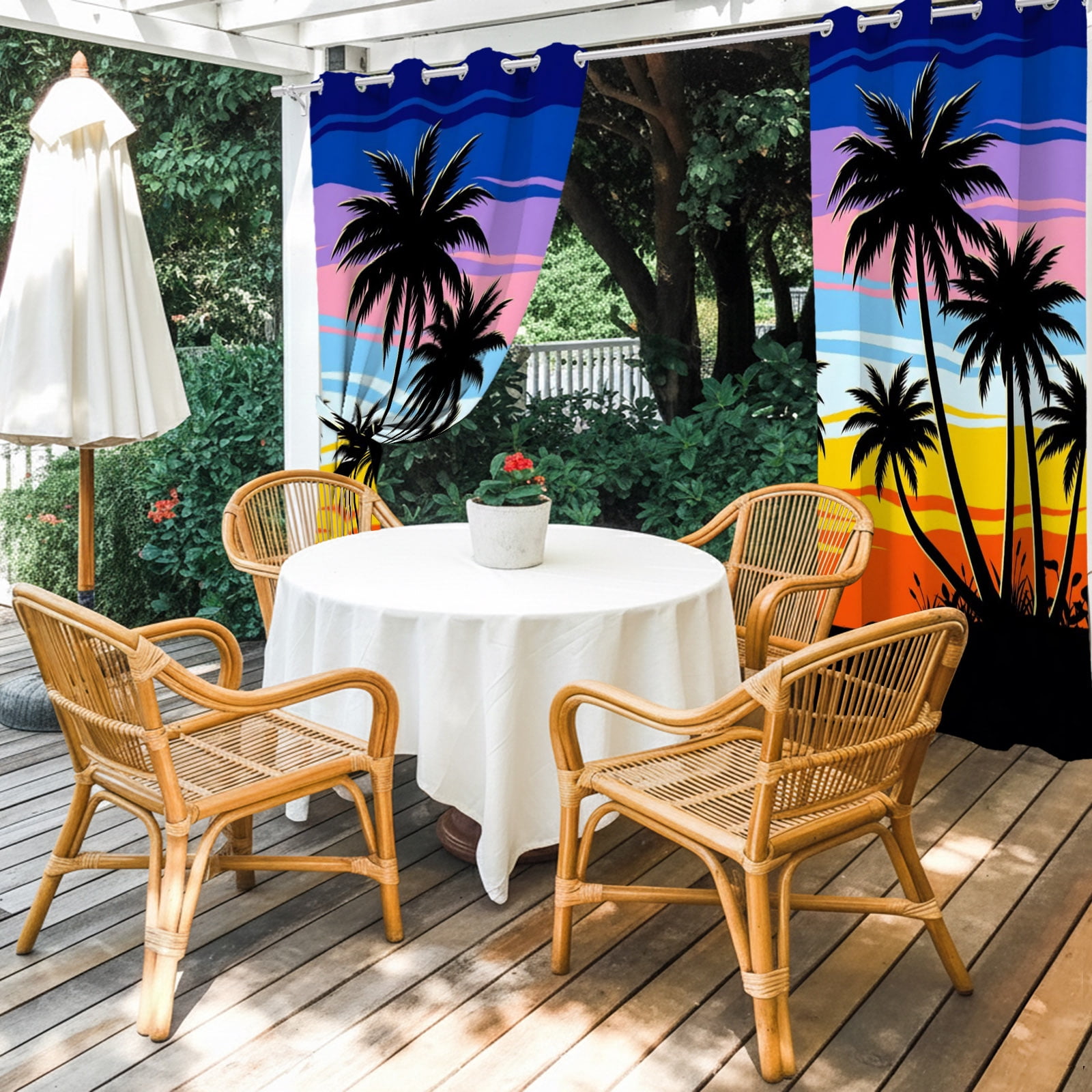 Coastal Sunset Outdoor Curtains for Patio, Palm Trees Beach Ocean Summer Sunshade Privacy Drapes Grommet Waterproof Outside Curtains for Porch/Cabana/Balcony 54"x 108", 1 Panel