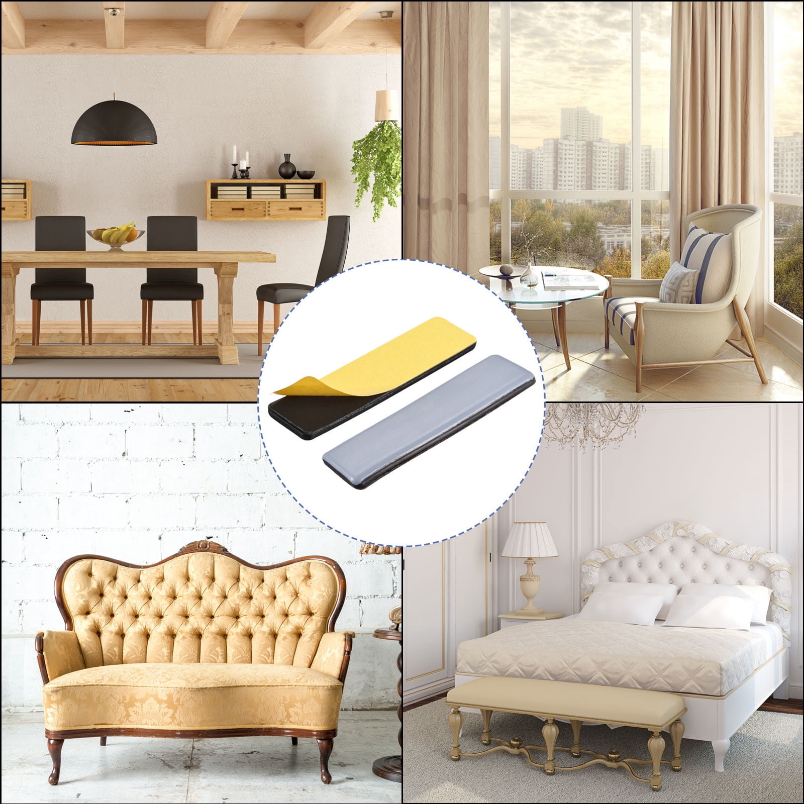Unique Bargains Rectangle PTFE Furniture Sliders with Adhesive Self Stick 100mm x 25mm