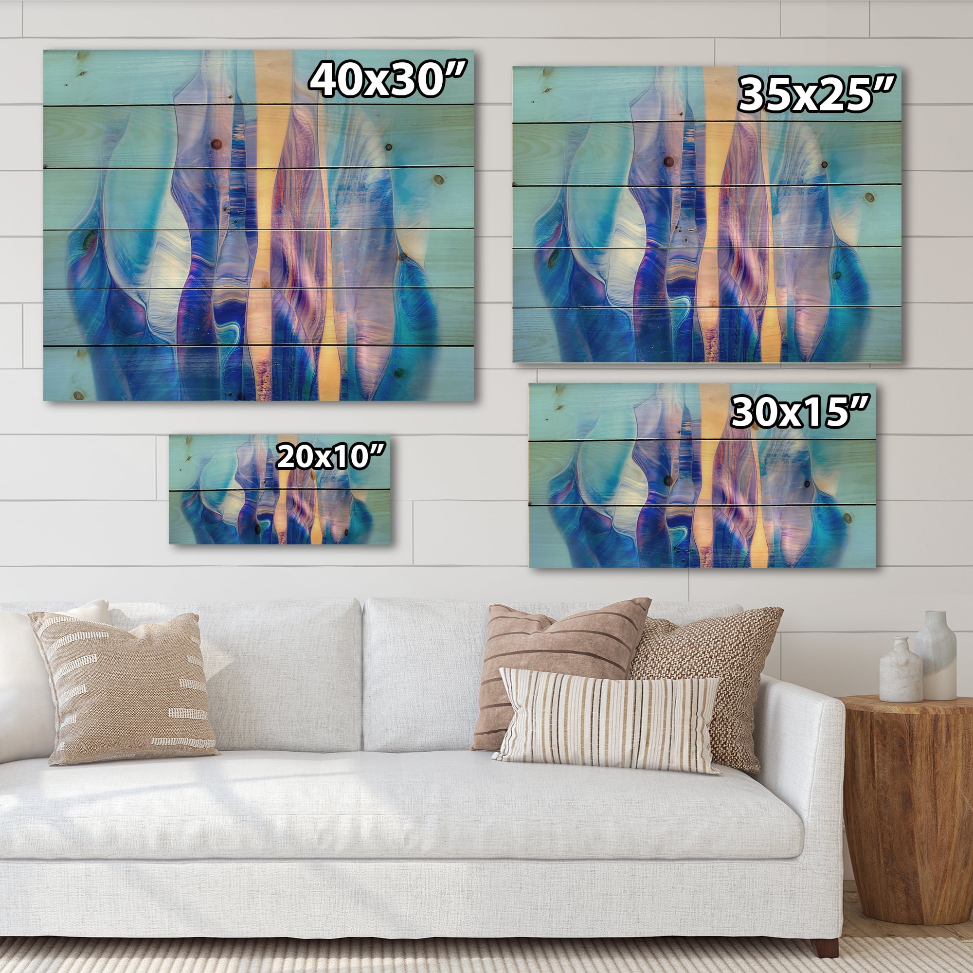 Designart 'Abstract Colorful Twisted Wavy Shape In Motion' Modern Print on Natural Pine Wood