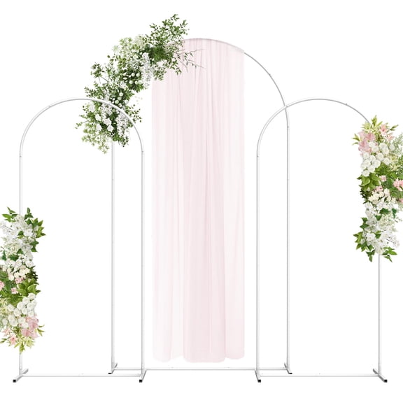 3pcs White Wedding Arch Backdrop Stand Set, 7.3FT& 6FT& 6FT Metal Arch Backdrop Stand for Wedding Ceremony Baby Shower, Outdoor Indoor Birthday Party