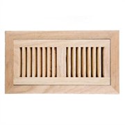 Angle View: red oak flush mount wood vent cover with frame & metal damper size: 4" x 10"