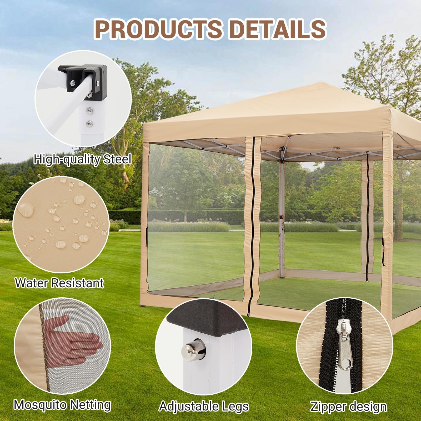 Huisuilinss Pop Up Canopy Tent,8/10FT Beach Tent,Commercial Outdoor Sun Shade,Waterproof Screen Tent,Portable Gazebo With Mesh Mosquito Netting/Side Walls For Events arties Camping Garden Outdoor