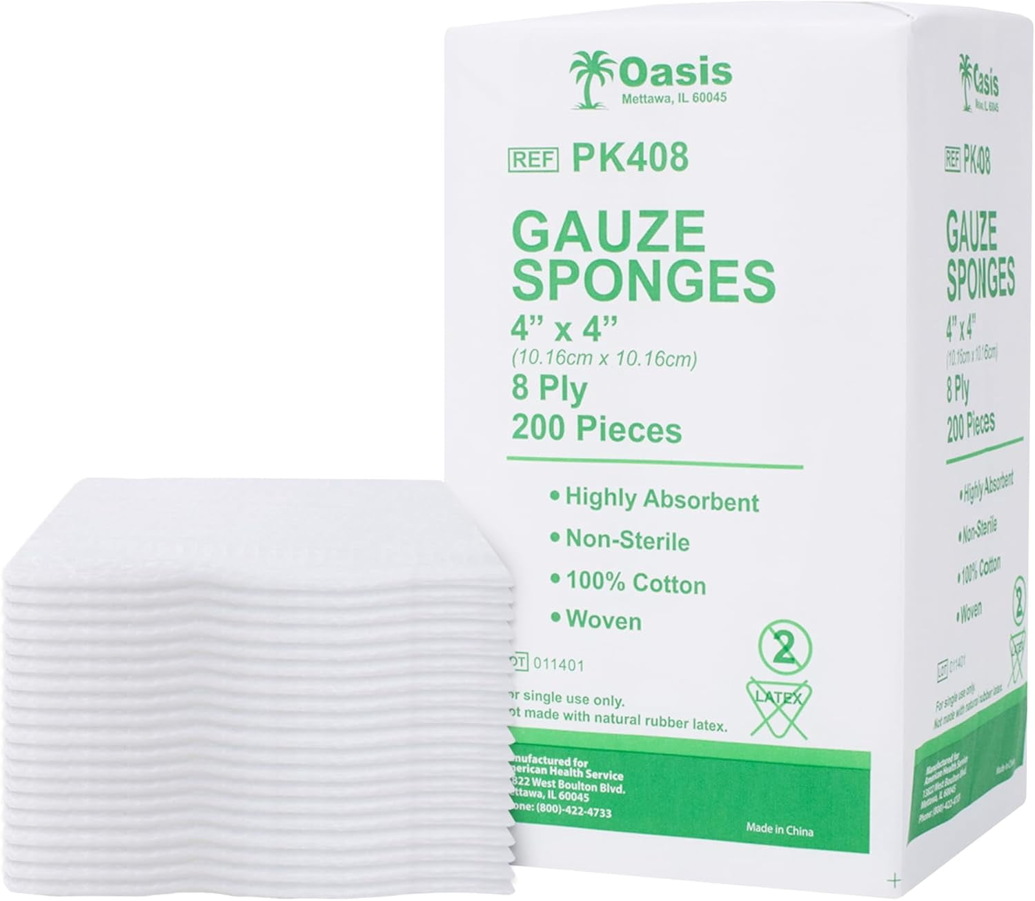 Oasis 4 x 4 inch Gauze Sponges, 100% Cotton, 8-Ply Woven Non-Sterile Gauze, 1 Case of 4000