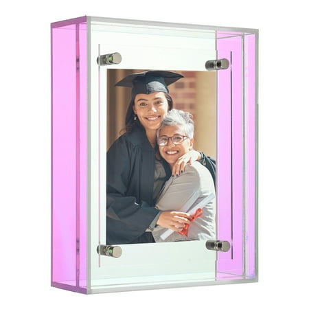 Uxcell 3x4 Inch Acrylic Picture Frame, Floating Picture Frames for Wall or Tabletop Display, Hanging Photo Frame Stand for Office Home, Colorful