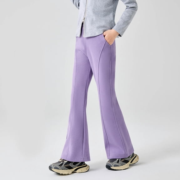 Sweatpants for Kids Girls Elastic Waist Flare Wide Leg Athletic Sweatpants with Pockets Girls Pants Size 8-9 Years