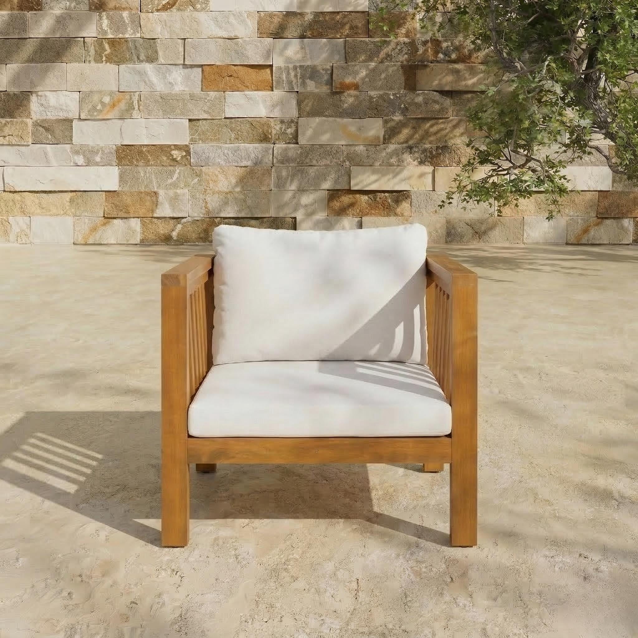 Mintazer Patio Club Chairs with Modern Square Arms, Outdoor Armchairs with Cushions & Adjustable Leveling Feet for Patio, Garden, Balcony & Backyard, Natural & Beige