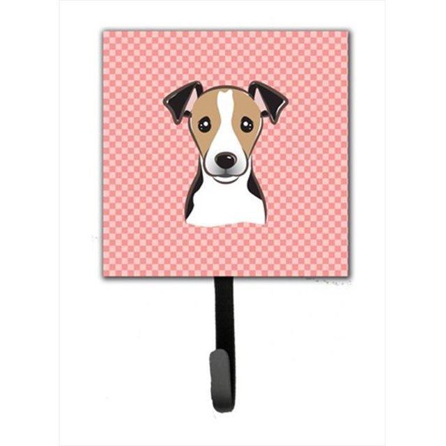 Checkerboard Pink Jack Russell Terrier Leash Or Key Holder, 4.25 W x 7 H In.