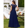 thumbnail image 2 of Blue V-Neck Sequin Lace Short Sleeve A-Line Evening Gown, 2 of 28
