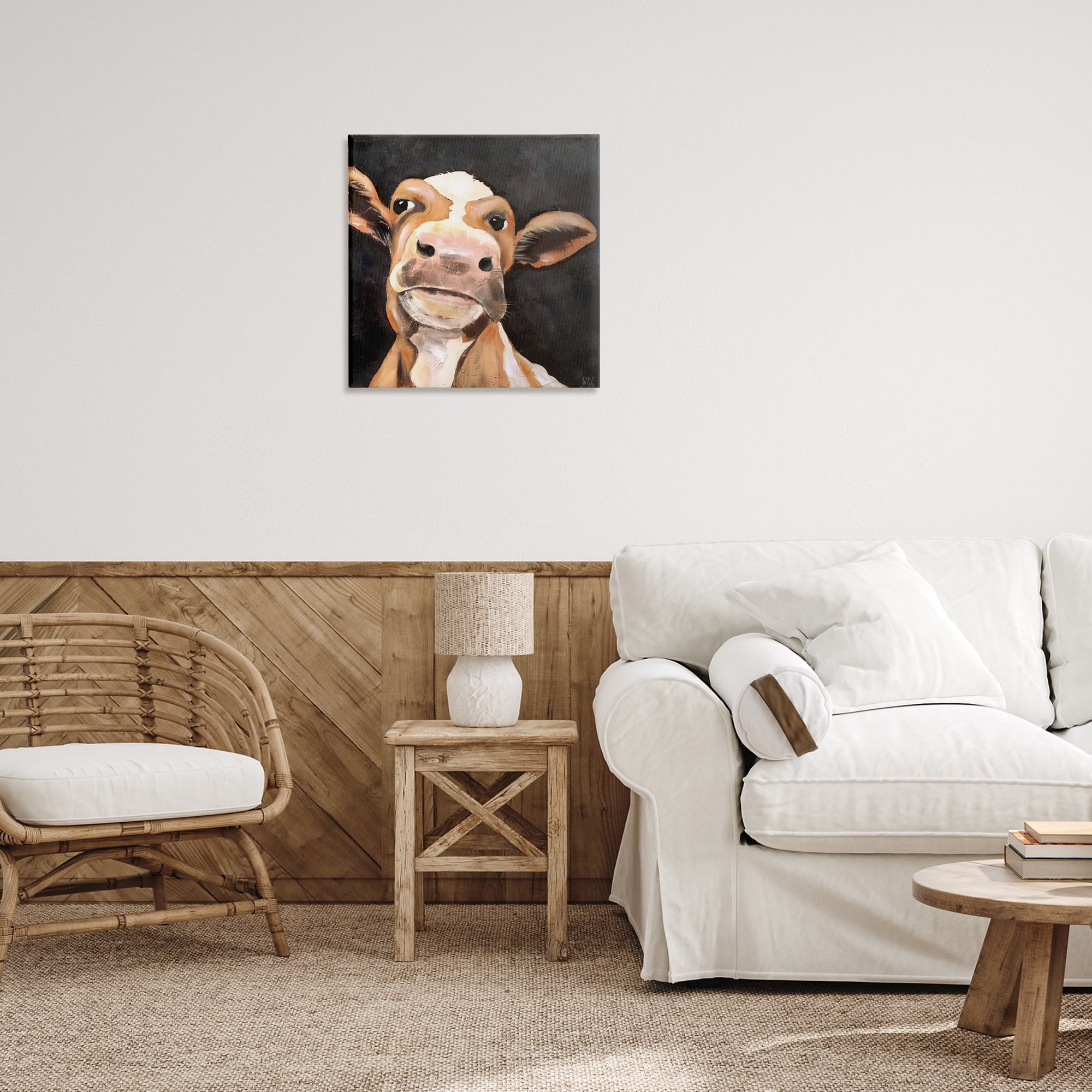 Stupell Industries Country Cow on Black Animals & Insects Painting Gallery Wrapped Canvas Art Print Wall Art, 24 x 24