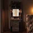 thumbnail image 6 of Spaco Vanity Desk with Sliding Mirror and LED Lights, Makeup Table with Charging Station and Storage Shelves, Compact Mini Corner Vanity Set with Hidden Storage Stool for Small Space, Gray, 6 of 15