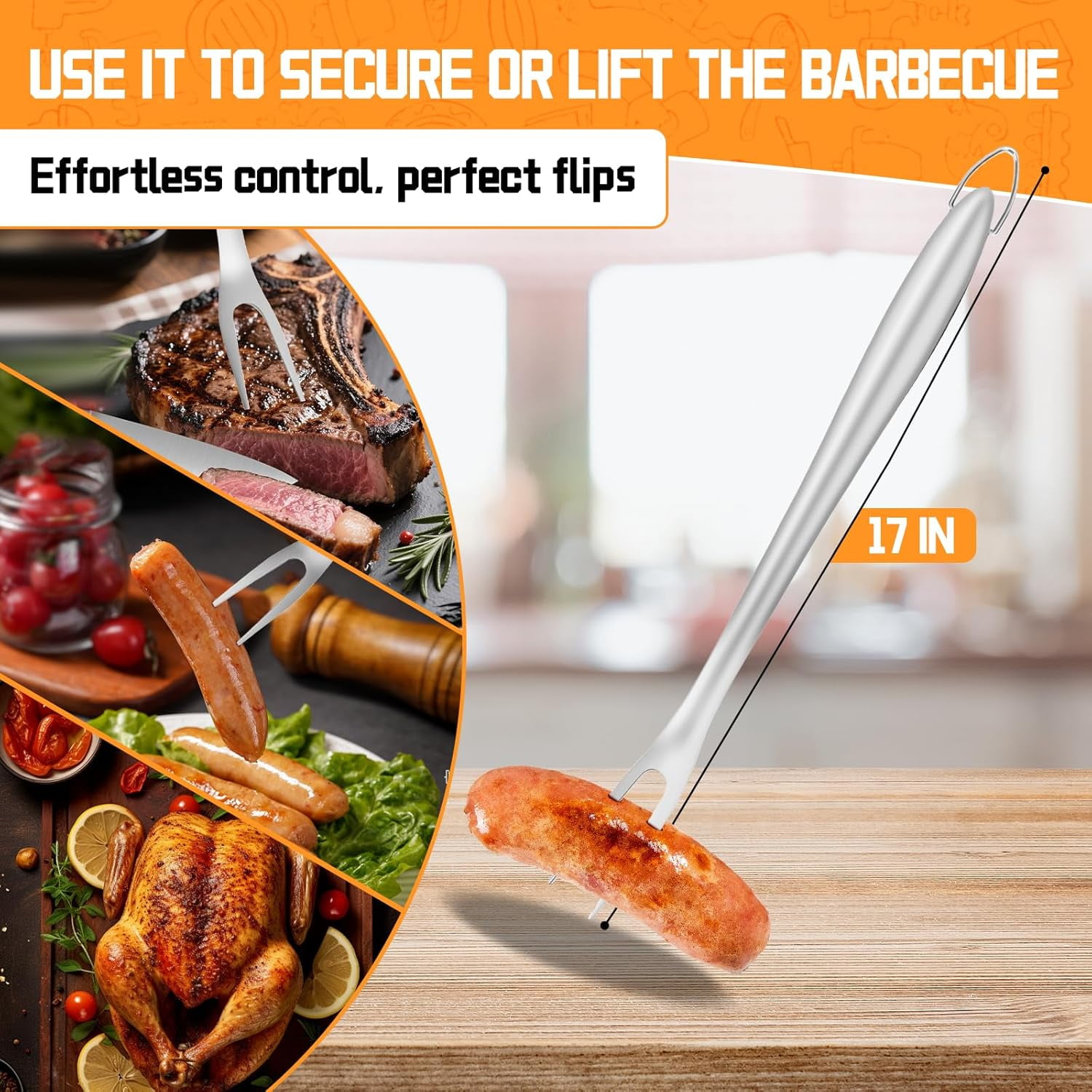 9Pcs Grill Accessories Set with Extra Thick Stainless Steel Spatula, Fork, Tongs, Skewer & Brush, Complete BBQ Grill Tools Kit with Portable Bag, Grilling Gifts for Men Dad Birthday Christmas