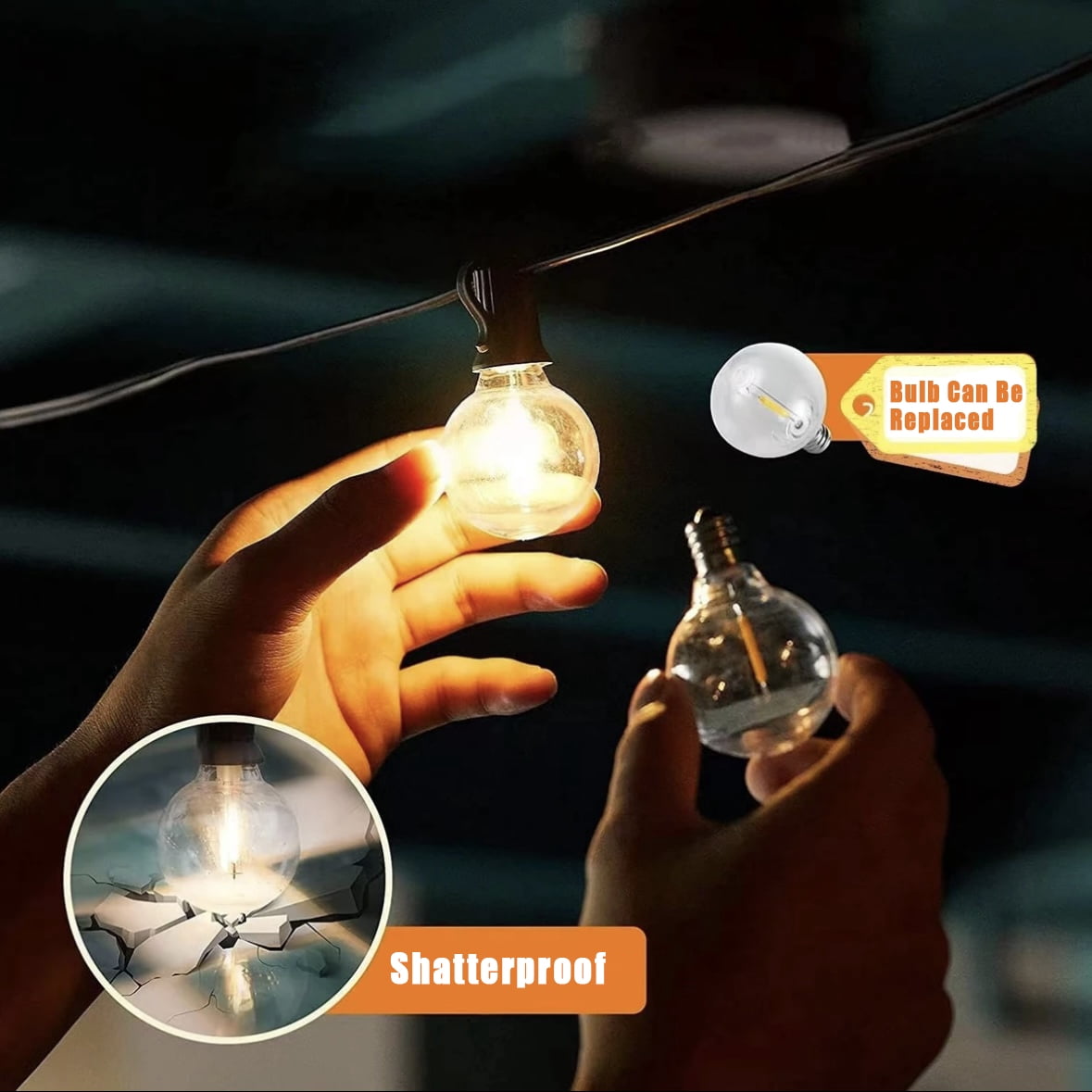 100FT Outdoor String Lights, with 50 G40 Edison Vintage Bulbs, Waterproof for Patio Garden Gazebo Bistro Cafe Backyard