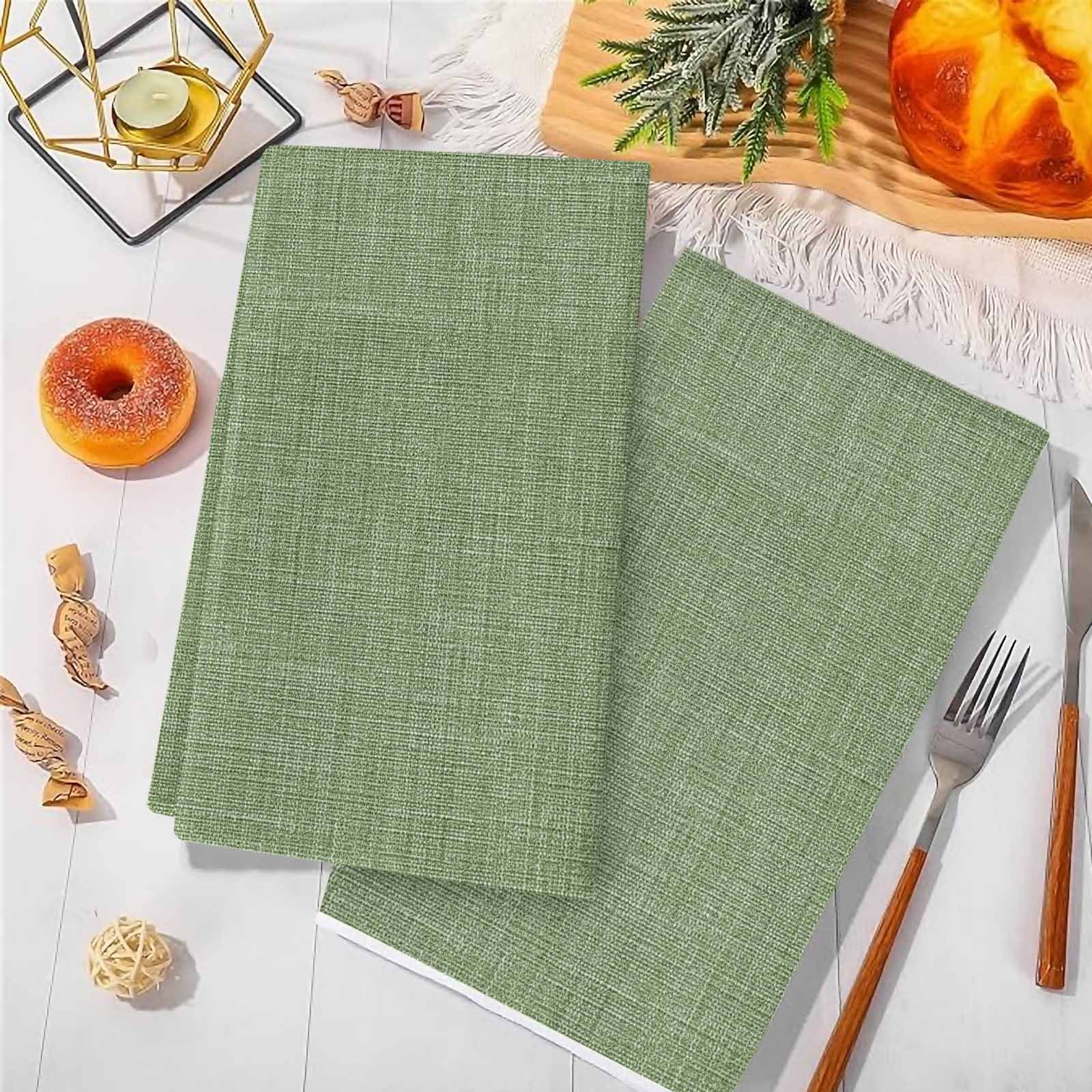 Grass Green Kitchen Towels Set of 3, Farmhouse Burlap Solid Green Modern Linen Texture Soft Microfiber Dish Towels, Absorbent Washable Dishcloths for Kitchen Cleaning, Drying Dishes, 18x28 Inches