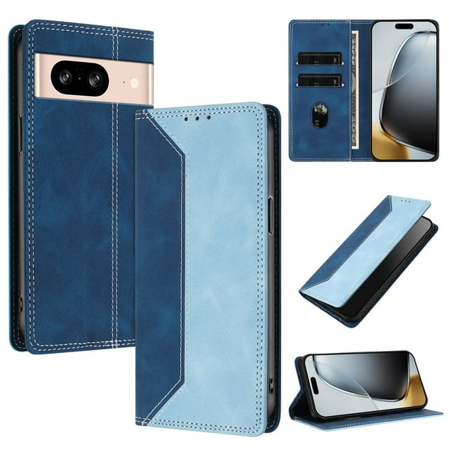 Phone Case for Google Pixel 8 FOXDOCK Premium Leather,Creative Dual-Color Cover with Card Slot,Shockproof