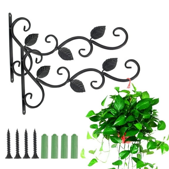 3 Leaves Style Metal Hanging Plant Brackets 12 inches x 7.5 inches,Pack of 2,Wall Mount Plant Hangers,Planter Hooks for Flower Baskets,Bird Feeders in Corridor/Patio/Porch/Garden