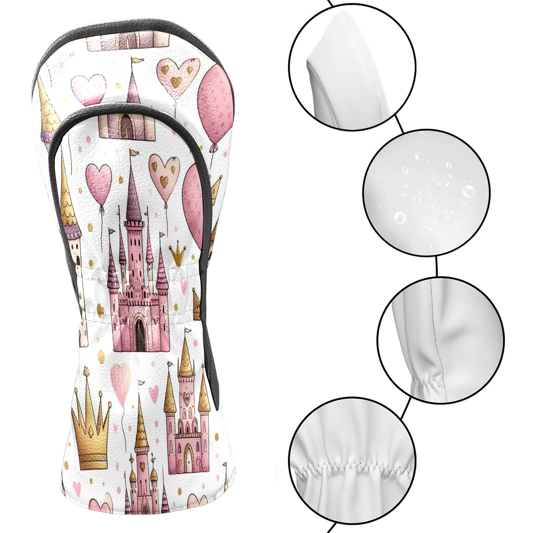 Golf Club Covers, PinkGoldCastle Premium PU Leather Driver Hybrid Putter Head Covers with Velvet Lining, Waterproof Golf Gifts for Men Women