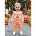thumbnail image 3 of RUINIXCW Newborn Girl My First Halloween Outfit Infant Girls Fall Winter Clothes Pumpkin Letter Printed Ruffled Long Sleeve Romper Pants Headband Set, 3 of 10