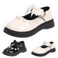 thumbnail image 3 of GiLiling Girls Mary Jane Dress Shoes, Heart Pearl Bow Platform Flats, Adjustable Strap Non Slip Toddler formal Shoes for Kids (Beige, 11-11.5 Years), 3 of 8