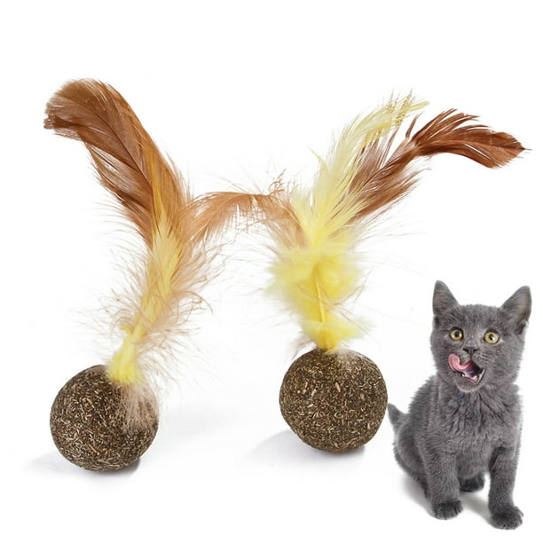 Natural Catnip Mint Cat Ball Cat Feather Treat Ball Toy Cat Scratcher Ball Motion Activated