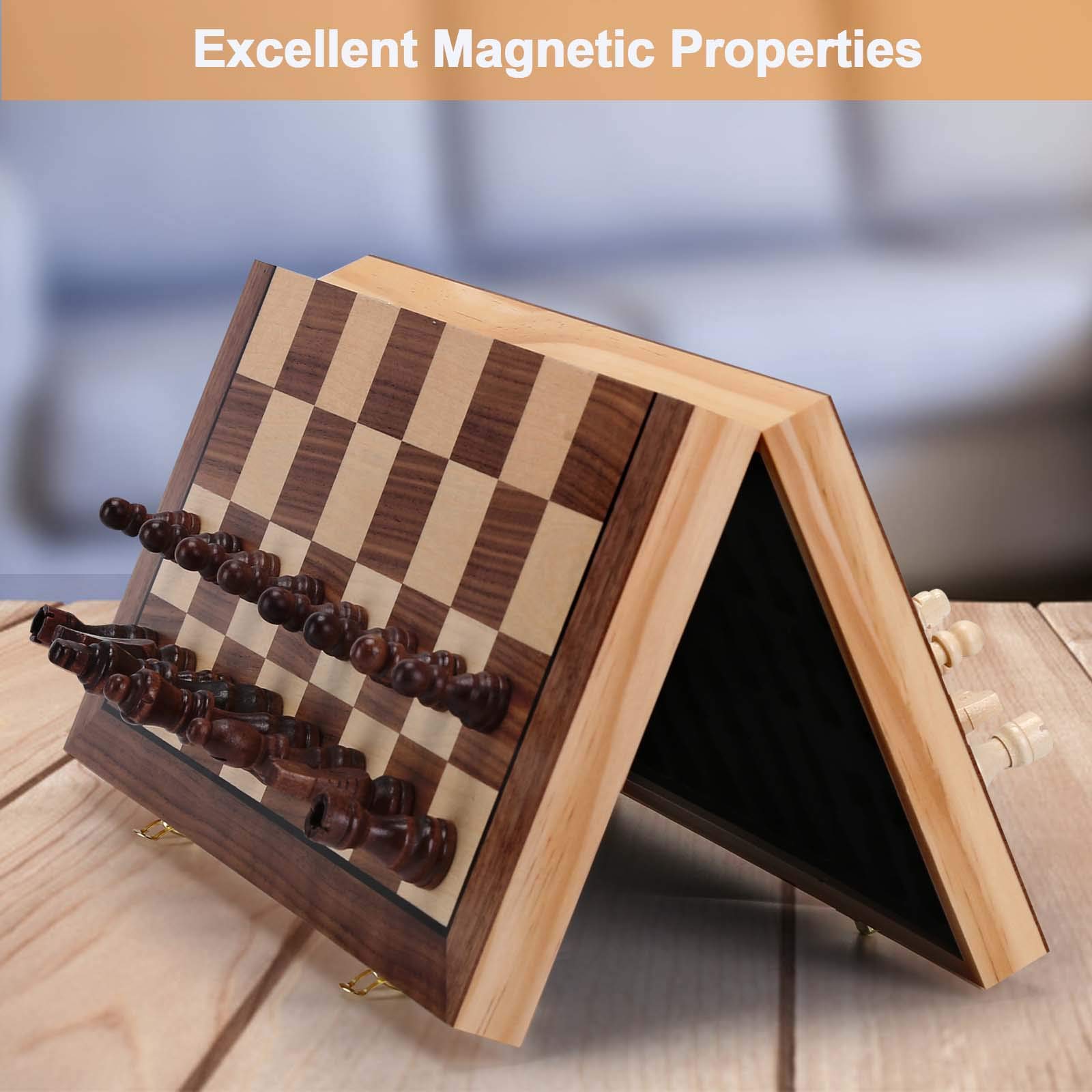 KiddiTouch Magnetic Wooden Chess Set, 15 Inch Folding Board photo 4