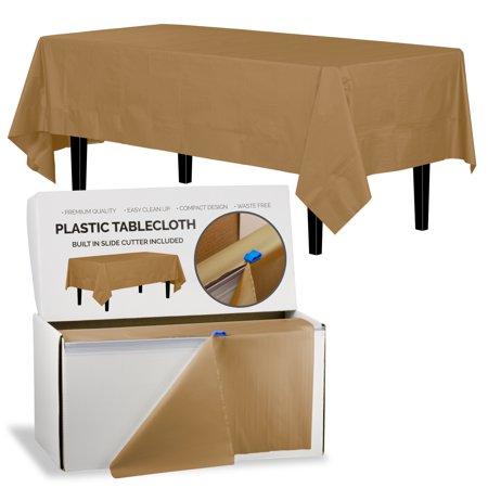 

Exquisite 54 Inch. X 100 Ft. Gold Plastic Tablecloth Roll With Built In Slide Cutter