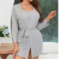 thumbnail image 4 of HUJlwoi 3 Piece Pajama Sets for Women Tied Robe Ribbed Crop Cami Pj Sets with Shorts Solid Color Comfy Loungewear Matching Clothing, 4 of 7