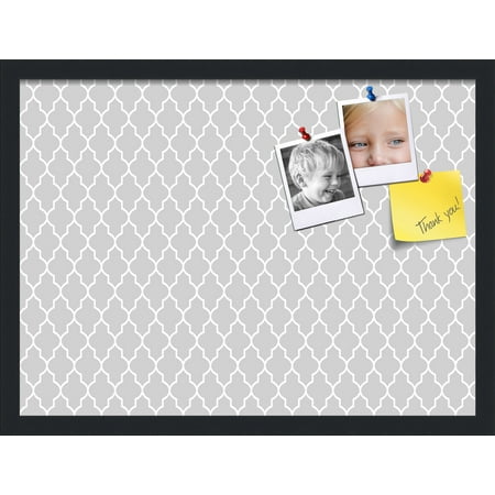 PinPix 23x17 Custom Cork Bulletin Board Quatrefoil Lt Grey Poster Board Has a Fabric Style Canvas Finish Framed in Quatrefoil Lt Grey by ArtToFrames (PinPix-582)