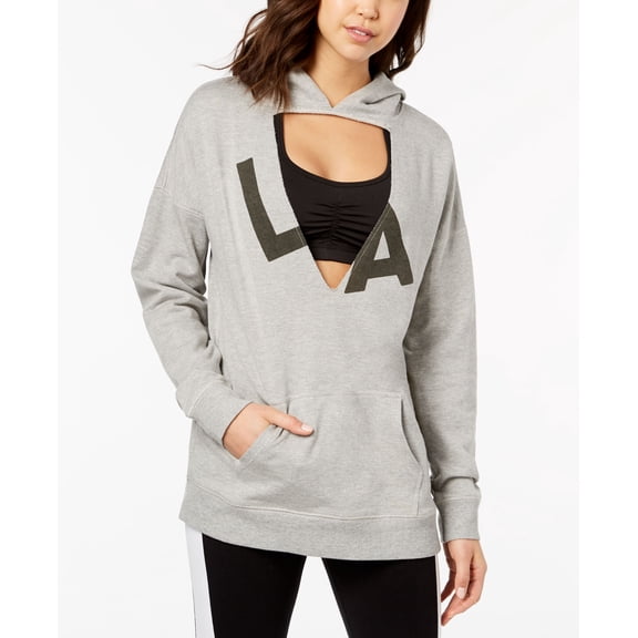 Material Girl Active Juniors Cutout Graphic Hoodie Heather Platinum XL