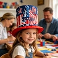 thumbnail image 4 of BiFandian 4th of July American Flag Tall Top Hat, Patriotic Red White Blue Star Stripe Party Hats, Wide Brim Star Printed Tall Cylinder Hat for Independence Day Memorial Day Decor, 4 of 7