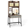 thumbnail image 2 of Costway Vanity Desk with Mirror and Lights, Makeup Dressing Table with 3 Lighting Modes Rustic Brown, 2 of 10
