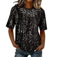 thumbnail image 2 of Stamzod Women's Sparkly Sequin Top Round Neck Short Sleeve Party Shirts Dressy Casual Tee Blouses Fashion Clothing Black E S, 2 of 8