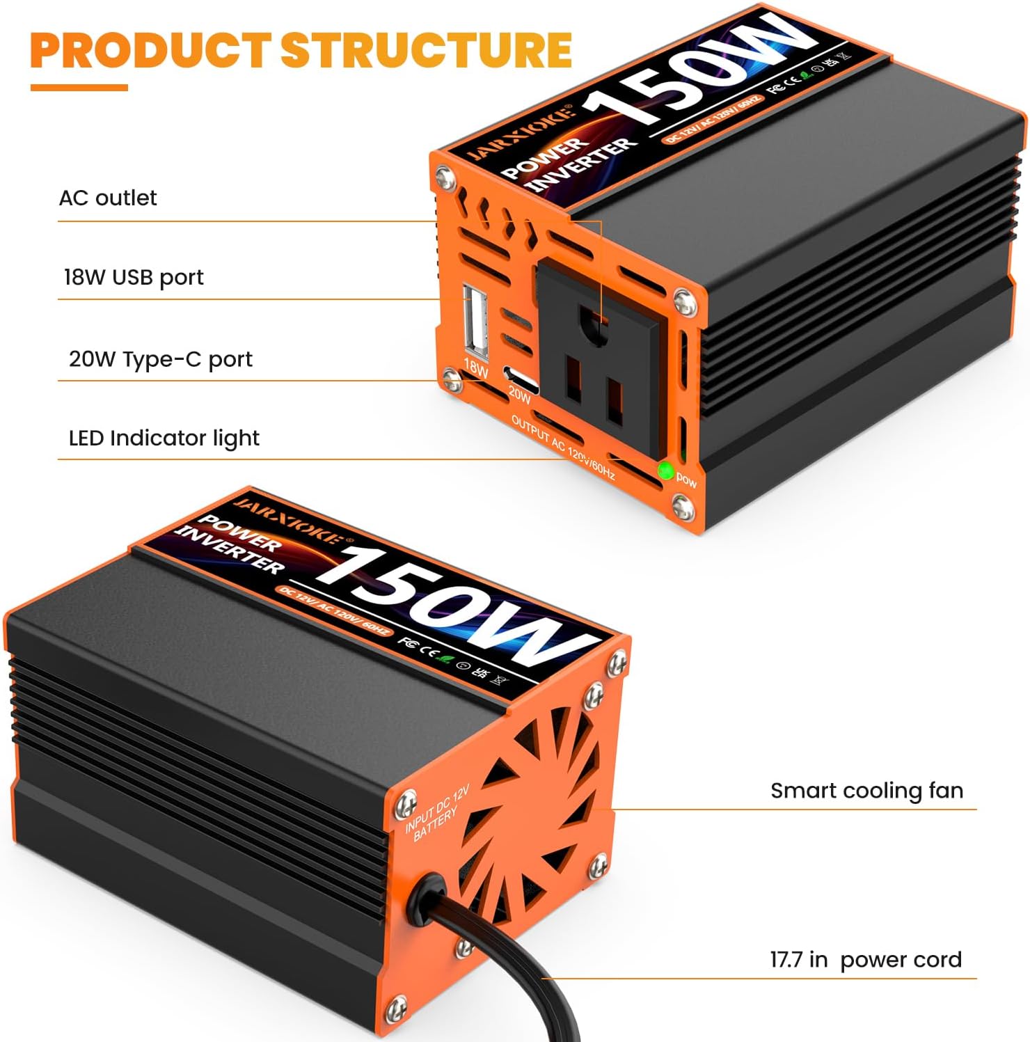 JARXIOKE 2000 Watt Pure Sine Wave Power Inverter, 12V DC to 110 