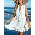 thumbnail image 6 of Women Swimsuit Coverup 100% Cotton Ruffle Hem Beach Cover Up Dresses White S, 6 of 9