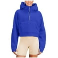 thumbnail image 2 of AXXD Womens Blouse Blue Basic Summer 2024 Crop Tops Loose Half Zipper Hooded Sweatshirts Long Sleeve Cropped Hoodie Winter Warm Pullover Tops, 2 of 7