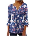 thumbnail image 2 of Aloohaidyvio 3/4 Sleeve Shirts for Women,Womens V Neck Boho 3/4 Sleeve Tops Basic Button Floral Ruffle Sleeve T-Shirts Loose Cute Tunic Tee Blouses Fit Pullover, 2 of 5