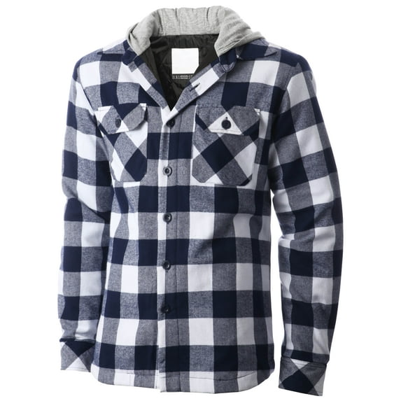 Ma Croix Mens Hooded Flannel Shirts Quilted Plaid Jacket