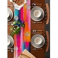 thumbnail image 2 of Ldtrchee Pink Orange Teal Table Runner 72 Inches, Modern Contemporary Oil Painting Bed Runner Dresser Scarves Tabletop for Indoor Outdoor Parties/Ceremony/Banquet, 16" x 72", 2 of 8