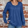 thumbnail image 2 of Xihbxyly Tops Tops for Women 2025 Women's Fashion Solid Color Square Neck Pleated Long Sleeve Loose T-Shirt Top Casual Loose Tunic Tops Blouses, 2 of 5