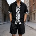 thumbnail image 2 of Migroa Men's Linen Shirts Shorts Outfits Beach 2 Pieces Sets Button Down Suit Casual Summer Tracksuit Vacation Clothes Matching Outfits Black L, 2 of 8
