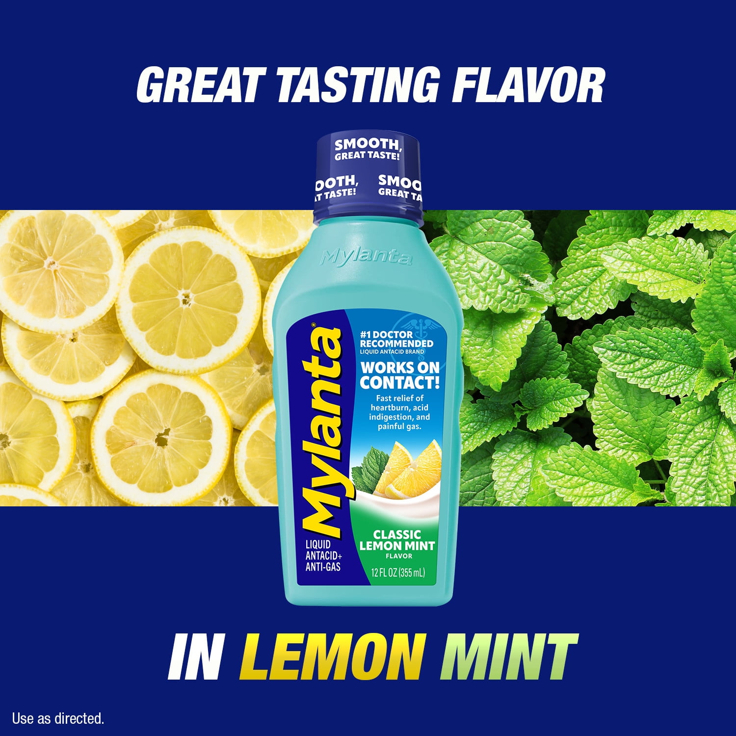 (3 pack) Mylanta Liquid Antacid with Classic Lemon Mint Flavor, 12 fl oz, for Heartburn, Acid Reflux & Gas Relief
